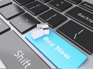 Fototapeta premium 3d Shopping bag on computer keyboard. Online shopping concept.