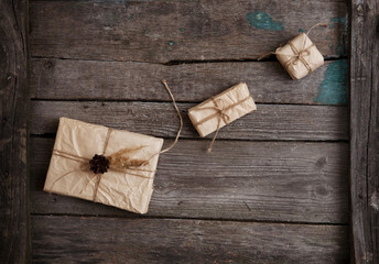 Vintage gift on wooden background