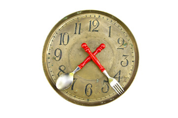 antique brass clock face dial with flatware arrows isolated