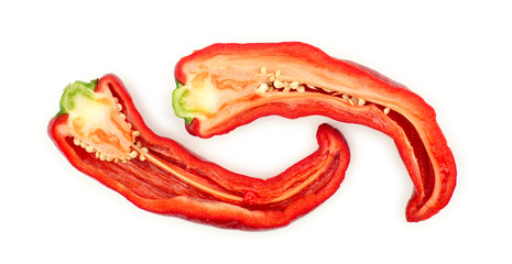Sliced red hot chili pepper with inside seeds