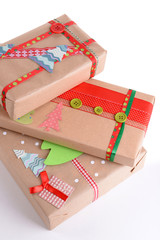 Fototapeta premium Hand-made Christmas gifts isolated on white