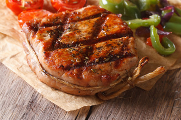 Grilled Pork close up on an old table. horizontal, rustic style