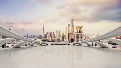 Fotobehang Lichtgrijs moderne stadshorizon, verkeer en stadsbeeld in Shanghai, China 