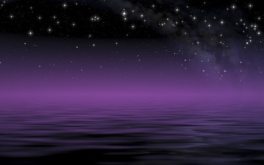 Calm sea in starry night after sunset