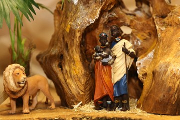 Nativity scene with Holy Family with Lion