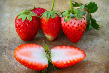 Fresh strawberries, Strawberries in a basket in the garden
