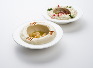 Lebanese food of Hommos & Mtabbal Isolated on White