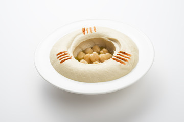 Hommos Plate, Lebanese plate of Hommos isolated on white