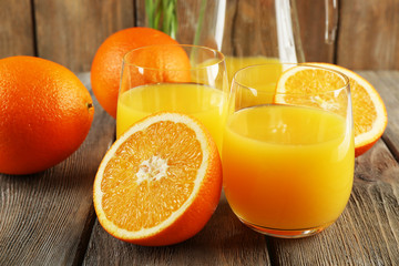 Glass of orange juice with slices