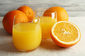 Glass of orange juice with slices