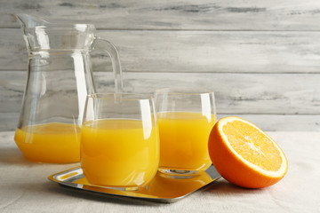 Glass of orange juice with slices