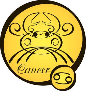 stylized zodiac signs in a yellow circle - cancer