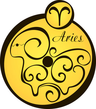 stylized zodiac signs in a yellow circle - aries