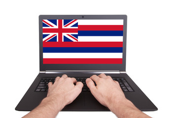 Hands working on laptop, Hawaii