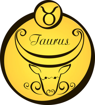stylized zodiac signs in a yellow circle - taurus