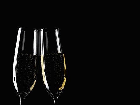 two glass champagne on a  table with colorful background
