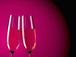 two glass champagne on a  table with colorful background