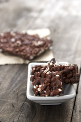 chocolate with puffed rice bar on table