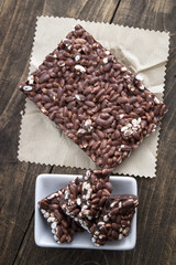 chocolate with puffed rice bar on table