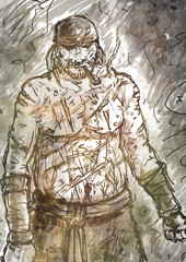 Half-naked Old Pirate with a Pipe