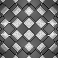 Silver flowers and black cubes mosaic