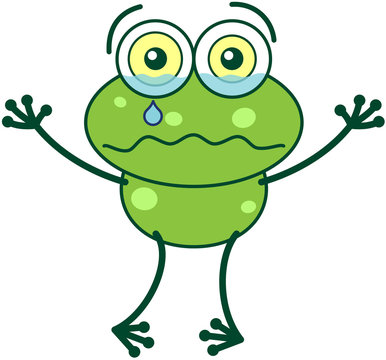 Green frog feeling sad and crying