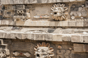 Statues of the temple of Quetzalcoatl, Teotihuacan (Mexico)
