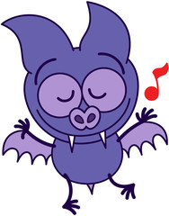 Purple bat with musical note dancing animatedly
