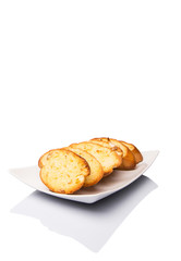 Homemade garlic bread of French baguette slices