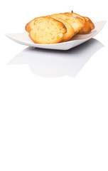 Homemade garlic bread of French baguette slices