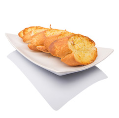 Homemade garlic bread of French baguette slices