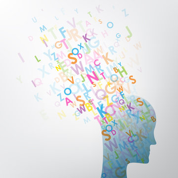 Letters exploding out of Head Silhouette