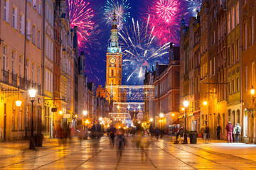 Fototapeta na wymiar New Years firework display in Gdansk, Poland