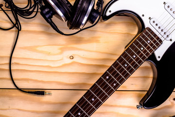 electric guitar on wooden background