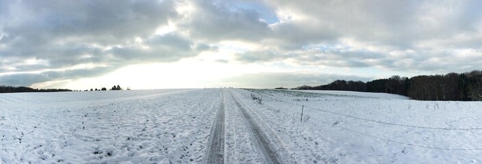 Feldweg im Schnee - Panorama
