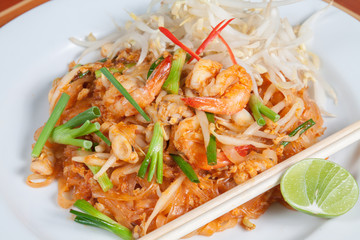 Thai Food Style: Rice topped with stir-fried seafood and basil
