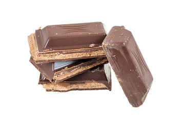 Chocolate pieces on white background