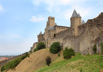 Fototapeta na wymiar The walls around medieval city of Carcassone, France