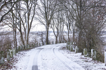 Snowy road in the winter