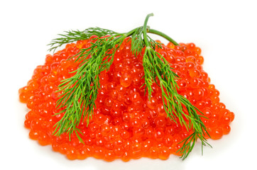 red caviar on white background