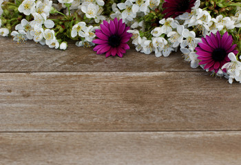 Fototapeta na wymiar Blumen auf Holzstruktur