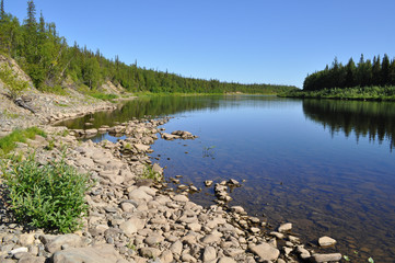 Virgin Komi forests, taiga river Paga.