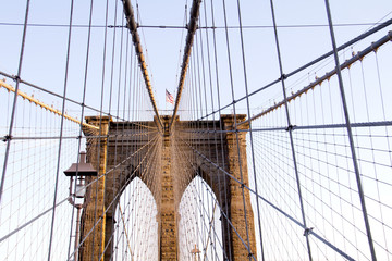 upward image of Brooklyn Bridge in New York