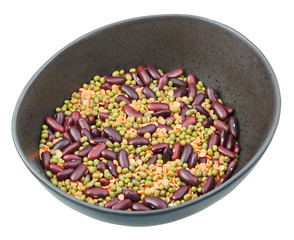 beans blend in ceramic bowl isolated on white