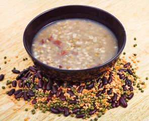mess of pottage in bowl and beans mixture on plate