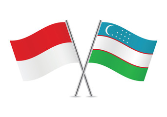 Uzbekistan and Indonesian flags. Vector illustration.