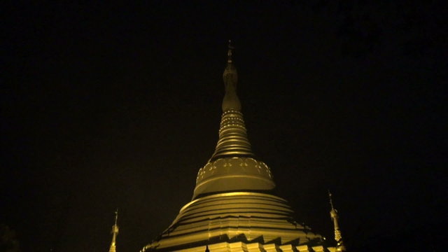 buddhists stupa temple in Kushinagar at night, India