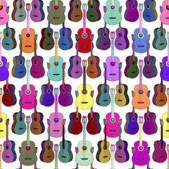Acoustic Guitars colorful. Seamless texture