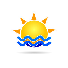 sun with blue sea icon vector illustration