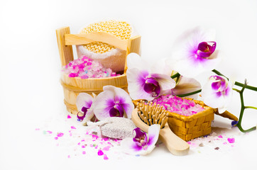 Spa composition with twig white orchid.
